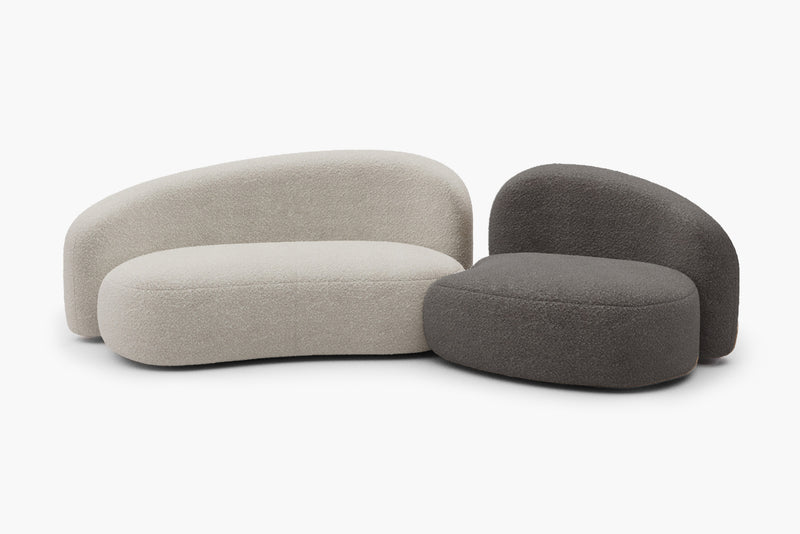 Mellow Velvet Curved Accent Chair, 3-Seater Couch and 2-Piece Chaise Sectional Sofa by Acanva
