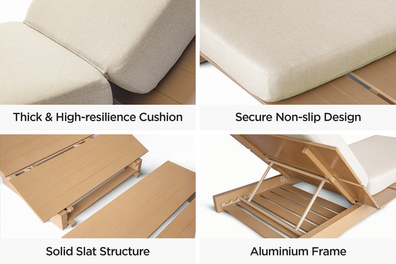 Solora Outdoor Aluminum Wood Grain Chaise Lounge with Cushion by Acanva