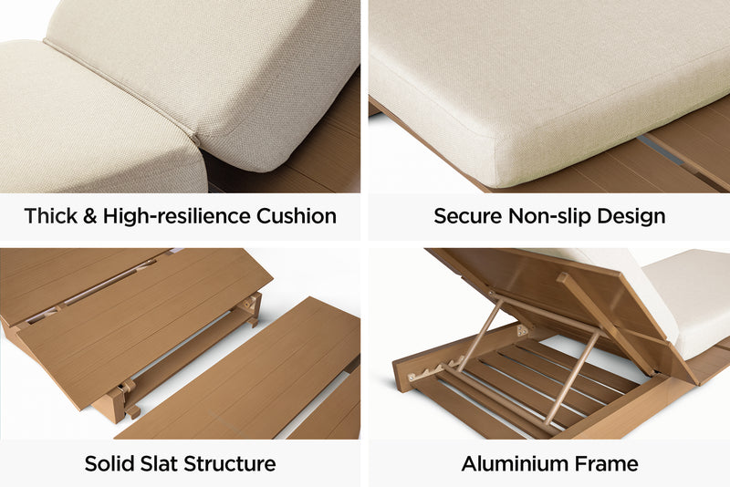 Solora Outdoor Aluminum Wood Grain Chaise Lounge with Cushion