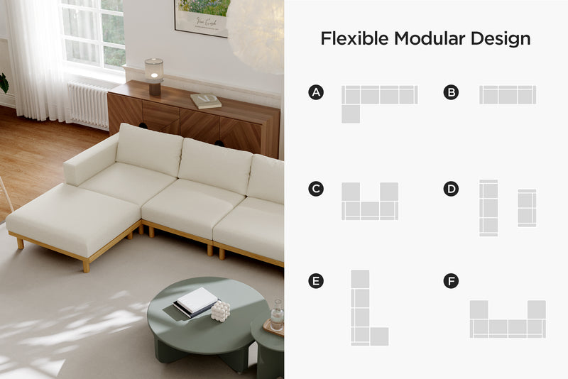 Lumi Slipcover Modular Reversible Sectional Sofa with Wood Grain Aluminum Base by Acanva