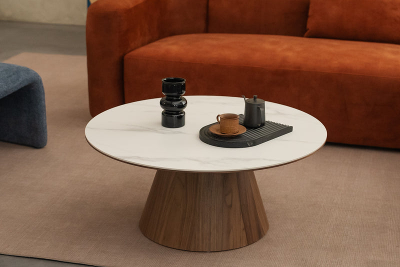 Pure Root Coffee Table with Crown Walnut and White Ceramic by Acanva