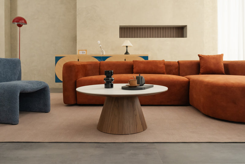 Pure Root Coffee Table with Crown Walnut and White Ceramic by Acanva