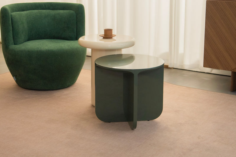 Petal modern round side table olive green with x base 18