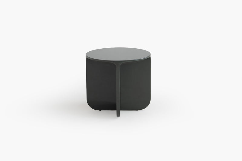 Petal modern round side table olive green with x base 17