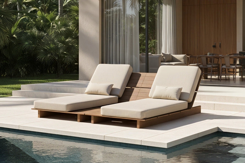 Solora Outdoor Aluminum Wood Grain Chaise Lounge with Cushion