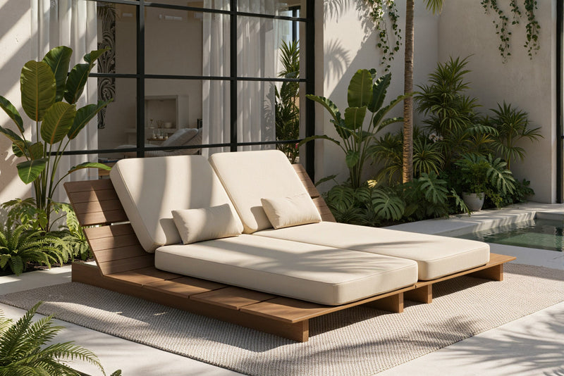 Solora Outdoor Aluminum Wood Grain Chaise Lounge with Cushion