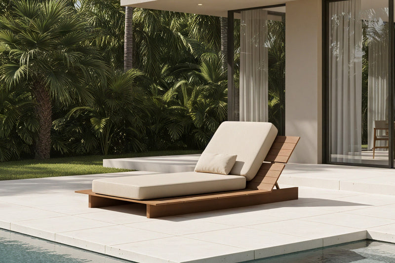 Solora Outdoor Aluminum Wood Grain Chaise Lounge with Cushion