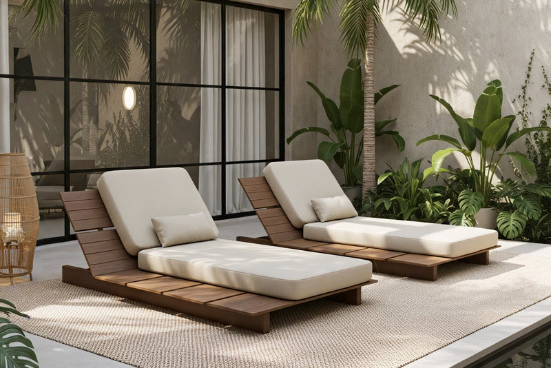 Solora Outdoor Aluminum Wood Grain Chaise Lounge with Cushion