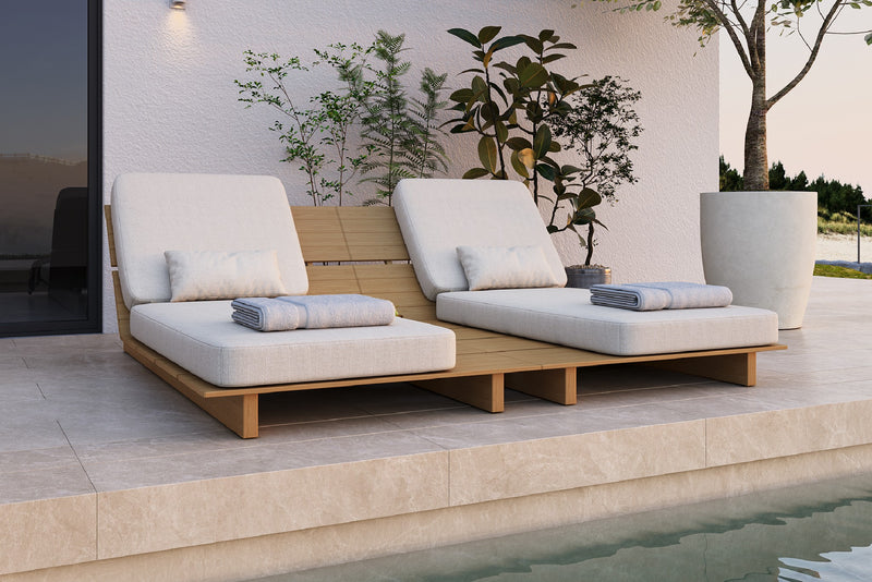 Solora Outdoor Aluminum Wood Grain Chaise Lounge with Cushion by Acanva