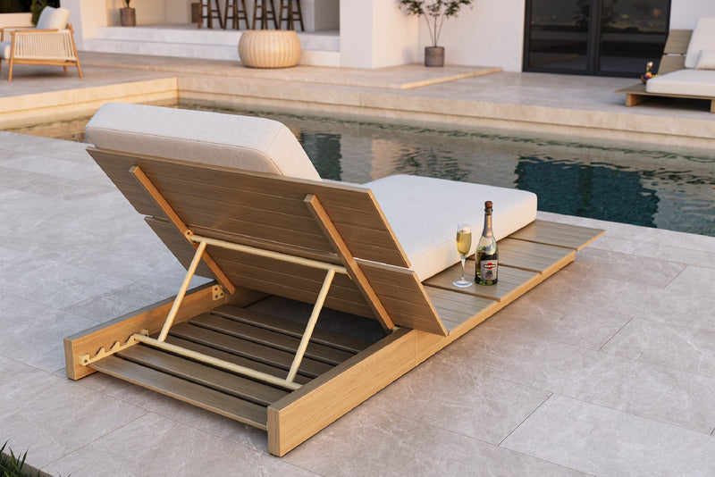 Solora Outdoor Aluminum Wood Grain Chaise Lounge with Cushion by Acanva