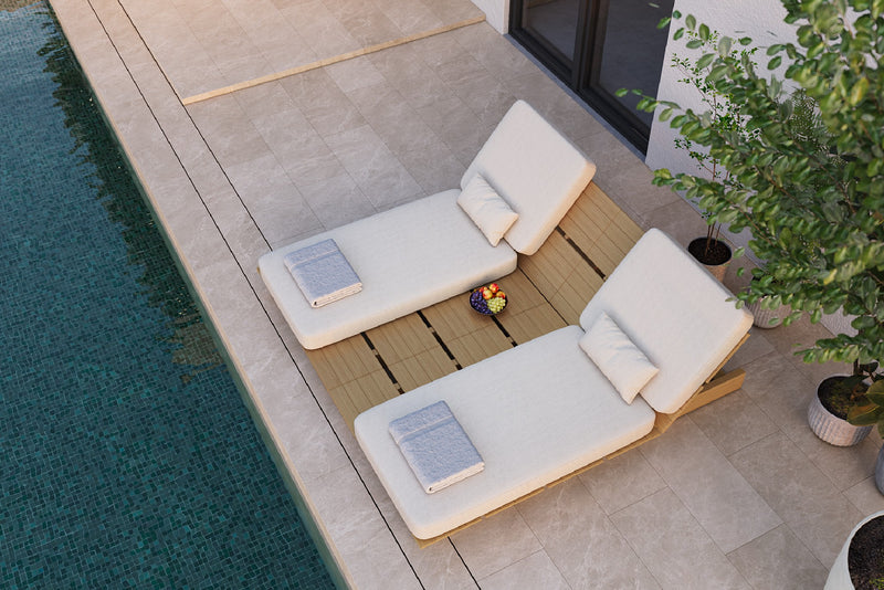 Solora Outdoor Aluminum Wood Grain Chaise Lounge with Cushion by Acanva