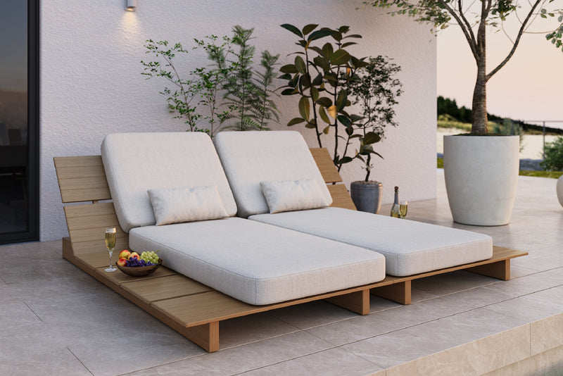 Solora Outdoor Aluminum Wood Grain Chaise Lounge with Cushion by Acanva