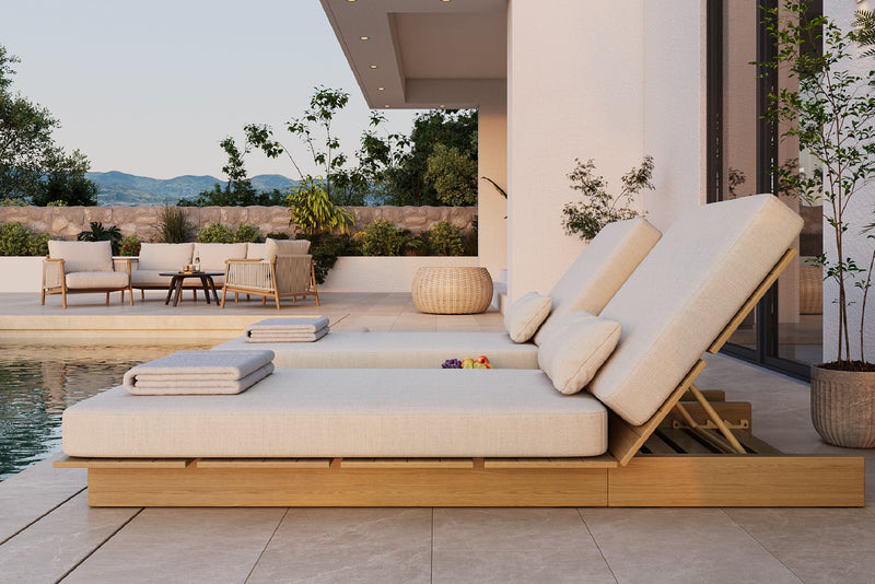 Solora Outdoor Aluminum Wood Grain Chaise Lounge with Cushion by Acanva
