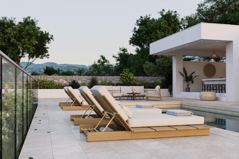 Solora Outdoor Aluminum Wood Grain Chaise Lounge with Cushion by Acanva