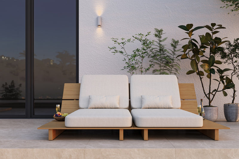 Solora Outdoor Aluminum Wood Grain Chaise Lounge with Cushion by Acanva
