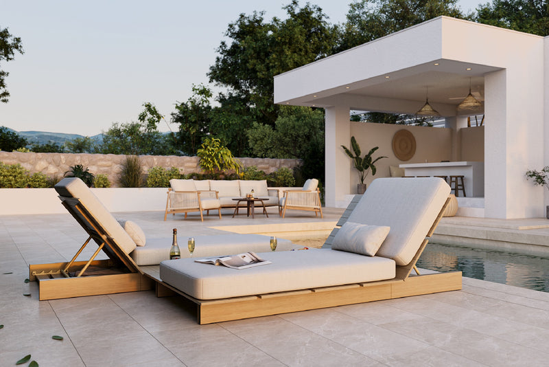 Solora Outdoor Aluminum Wood Grain Chaise Lounge with Cushion by Acanva