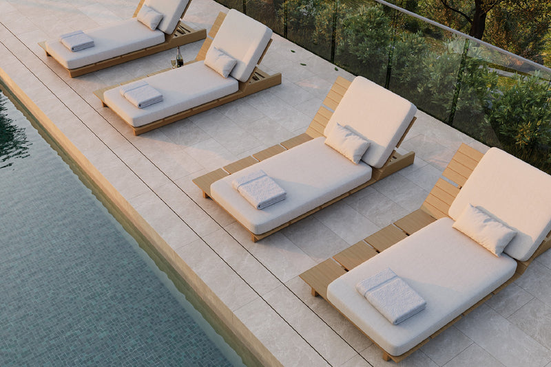 Solora Outdoor Aluminum Wood Grain Chaise Lounge with Cushion by Acanva