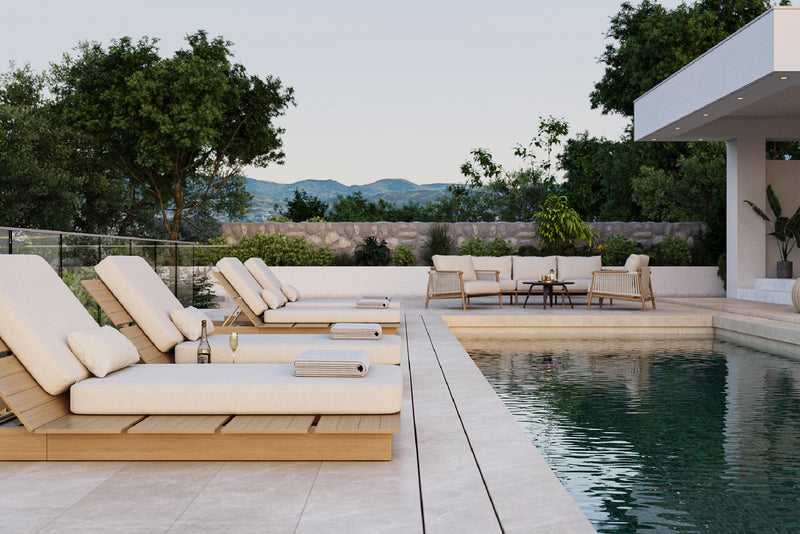 Solora Outdoor Aluminum Wood Grain Chaise Lounge with Cushion by Acanva