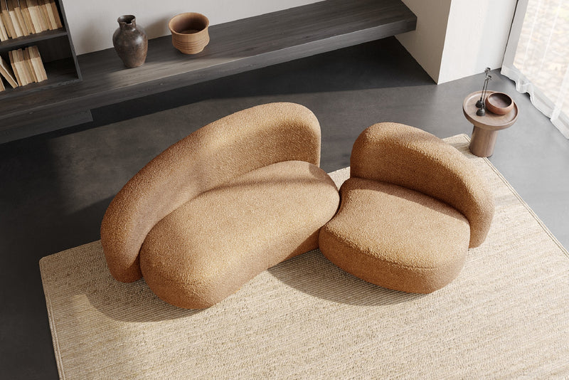 Cresmo Wool-like Curved 2-Piece Chaise Sectional / 2-Seater Couch Sofa / Lounge Chair by Acanva