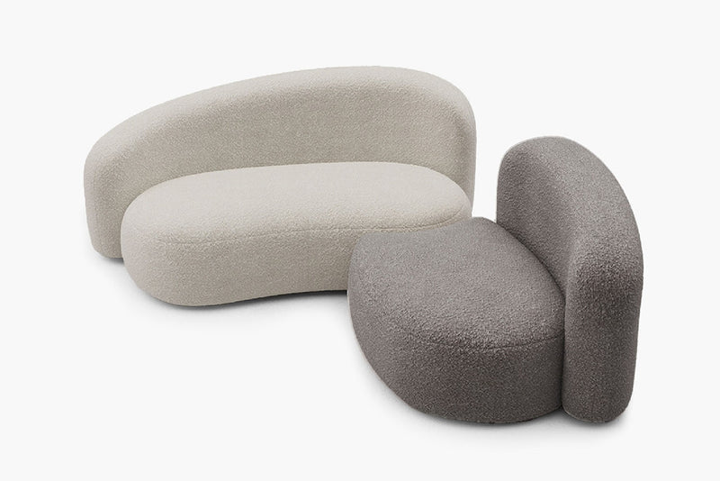 Cresmo Wool-like Curved 2-Piece Chaise Sectional / 2-Seater Couch Sofa / Lounge Chair by Acanva