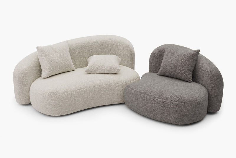 Cresmo Wool-like Curved 2-Piece Chaise Sectional / 2-Seater Couch Sofa / Lounge Chair by Acanva