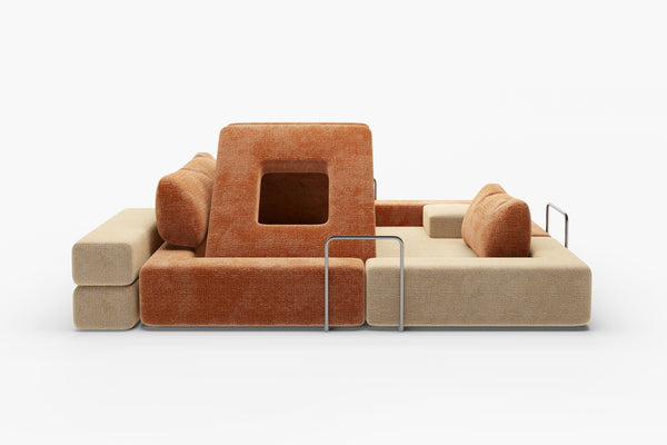 Modular kids play sofa set – CushyLand Maxi + Mini in wool-like cream and tangerine 2