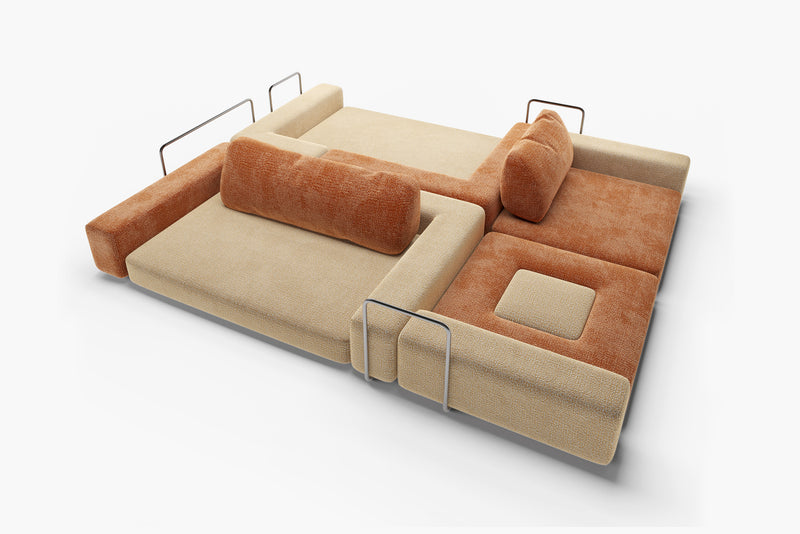 Modular kids play sofa set – CushyLand Maxi + Mini in wool-like cream and tangerine 5