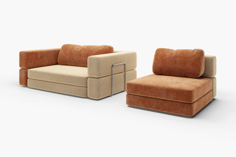 CushyLand kids modular couch split into 2-seater and chair pieces for creative play 15