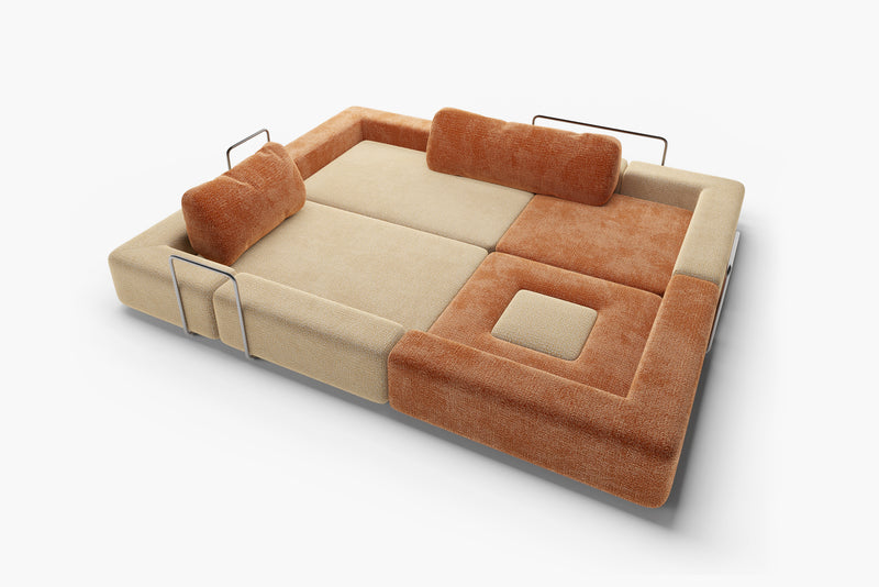 Modular kids play sofa set – CushyLand Maxi + Mini in wool-like cream and tangerine 10