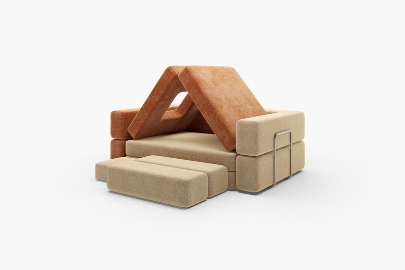 Modular kids play sofa set – CushyLand Maxi + Mini in wool-like cream and tangerine 8