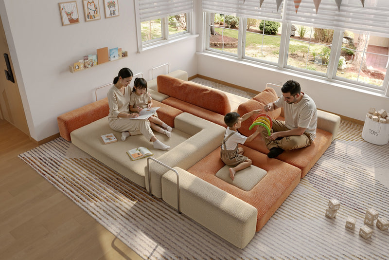Kids modular couch in modern playroom – CushyLand modular play sofa by Acanva 6