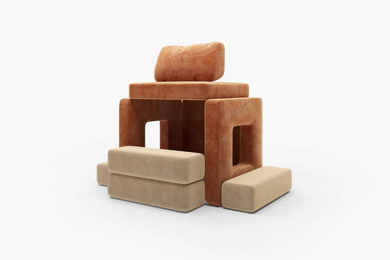 Two CushyLand mini kids play sofas in cream and orange modular design 22