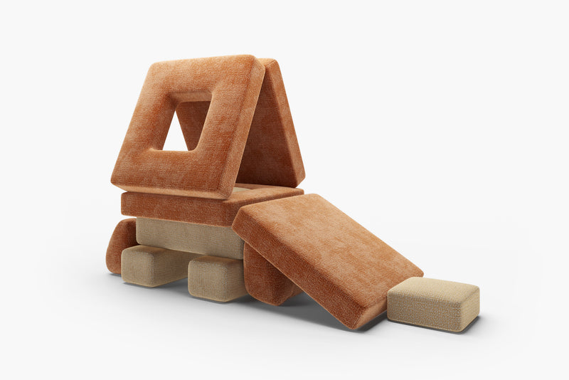 Two CushyLand mini kids play sofas in cream and orange modular design 20