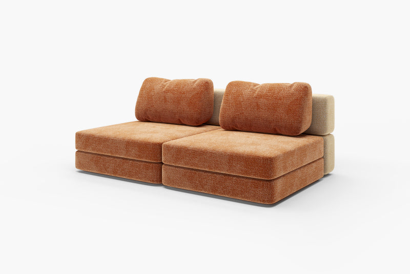 Two CushyLand mini kids play sofas in cream and orange modular design 19