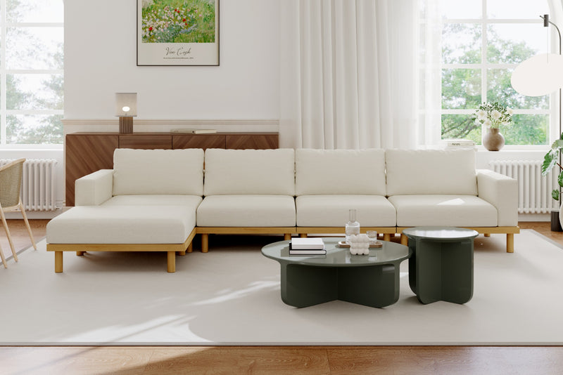 Lumi Slipcover Modular Reversible Sectional Sofa with Wood Grain Aluminum Base by Acanva