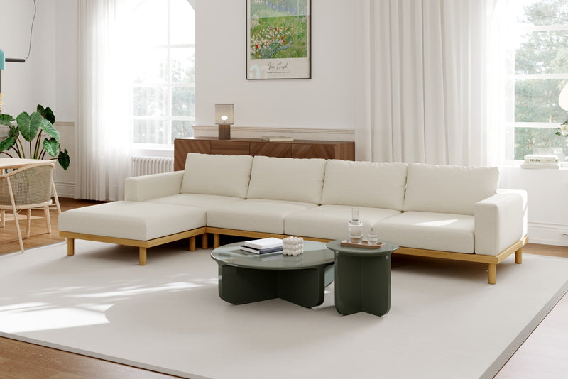 Lumi Slipcover Modular Reversible Sectional Sofa with Wood Grain Aluminum Base by Acanva