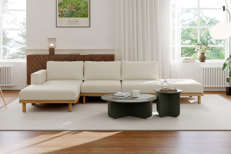 Lumi Slipcover Modular Reversible Sectional Sofa with Wood Grain Aluminum Base by Acanva