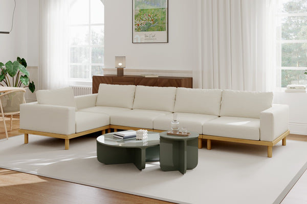 Lumi Slipcover Modular Reversible Sectional Sofa with Wood Grain Aluminum Base by Acanva