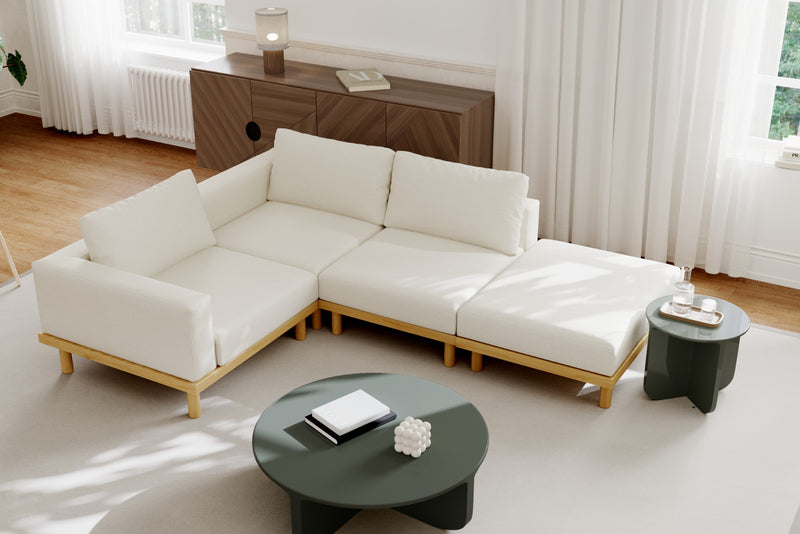 Lumi Slipcover Modular Reversible Sectional Sofa with Wood Grain Aluminum Base by Acanva