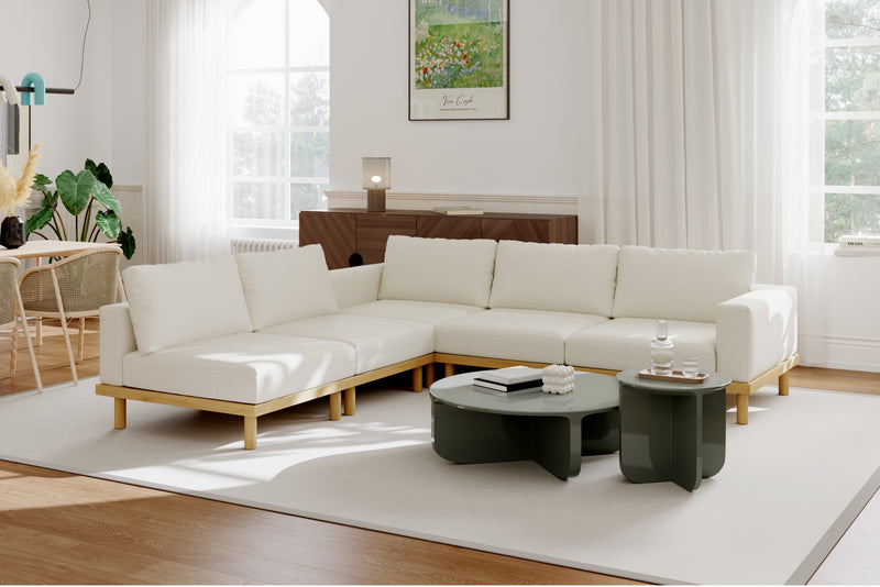 Lumi Slipcover Modular Reversible Sectional Sofa with Wood Grain Aluminum Base by Acanva