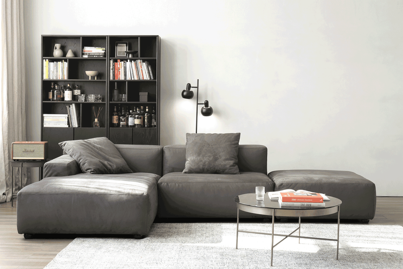 Marino Suedette 3-Piece Chaise Sectional Sofa with Ottoman by Acanva