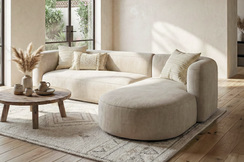 Mellow Velvet Curved 2-Piece Chaise Sectional / 3-Seater Couch