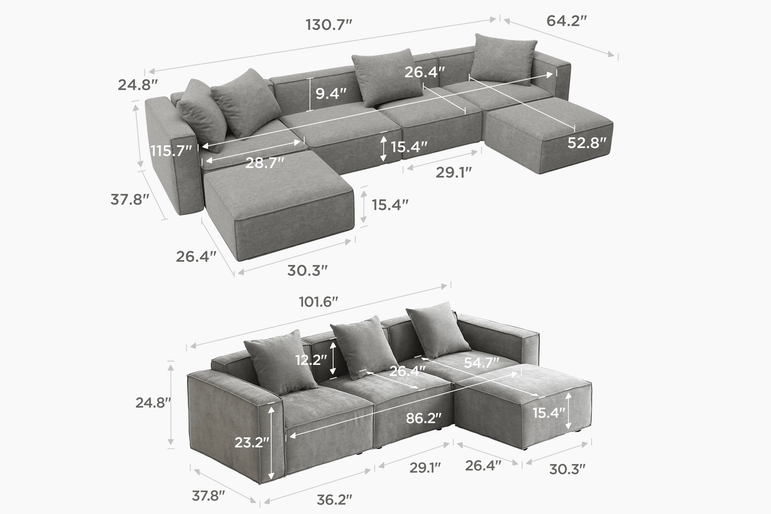 Zola Reversible Sectional Chaise Sofa | Acanva – Acanva Home