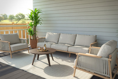 Moss Wood Grain Aluminum Outdoor Sofa and Armchair Patio Set by Acanva