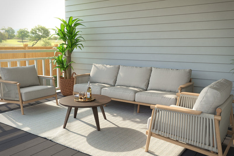 Moss Wood Grain Aluminum Outdoor Sofa and Armchair Patio Set by