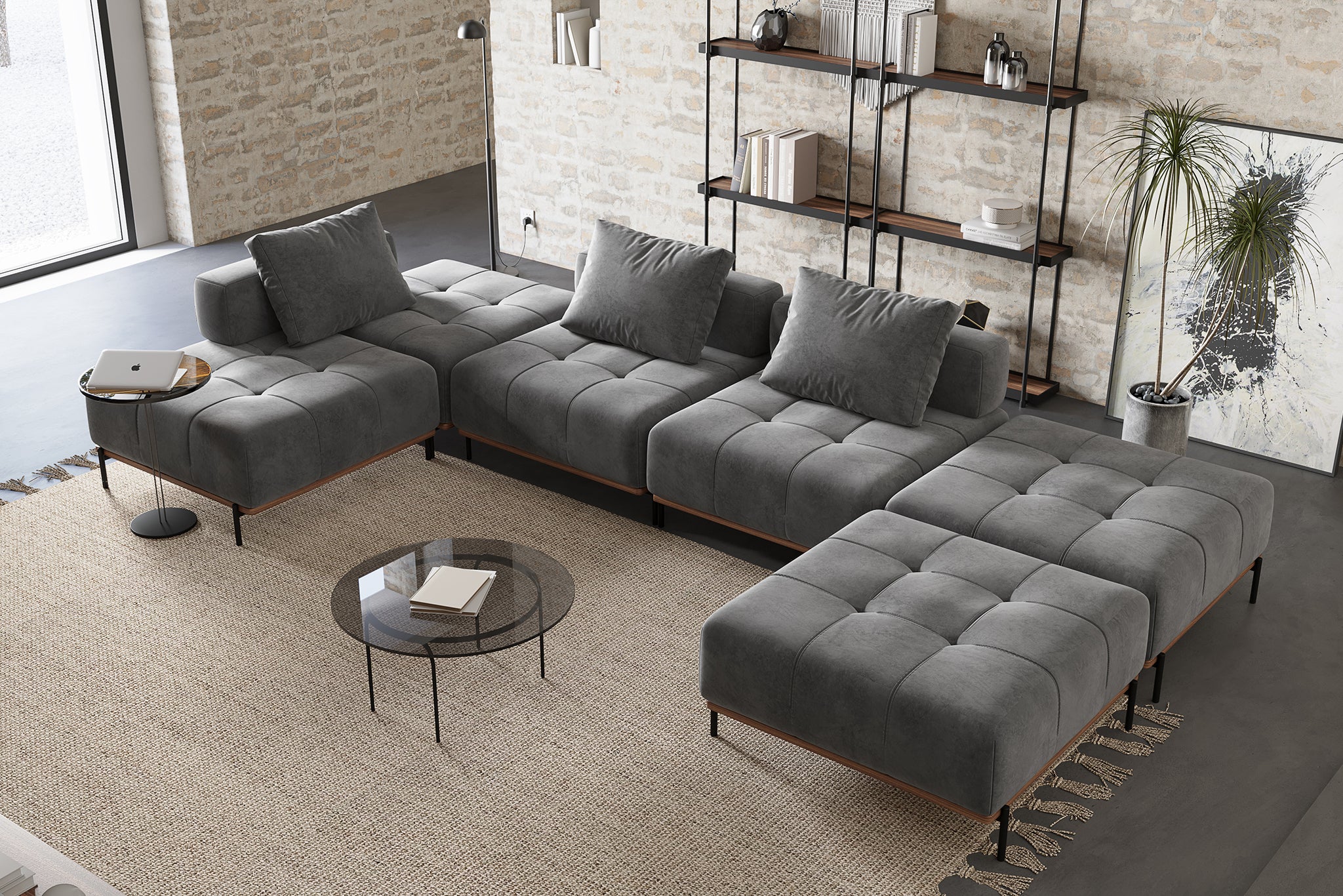 Nivala Suedette Modular Sofa Piece and Reversible Sectional by Acanva ...