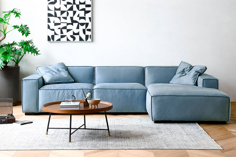 Blue sofa sales with chaise lounge